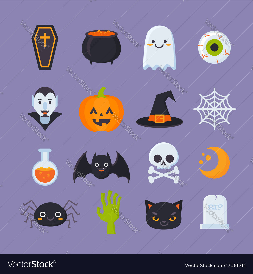 Flat halloween icons with creepy symbols Vector Image