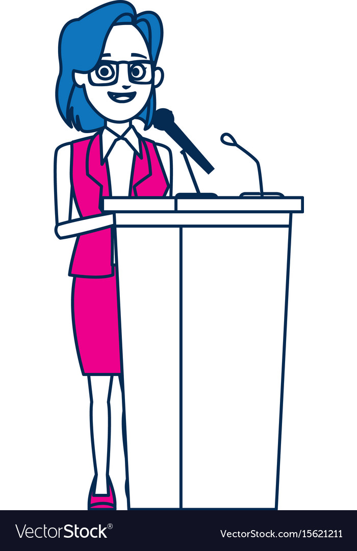 Politician woman standing behind rostrum Vector Image