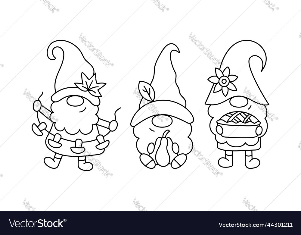 Thanksgiving gnomes outline Royalty Free Vector Image