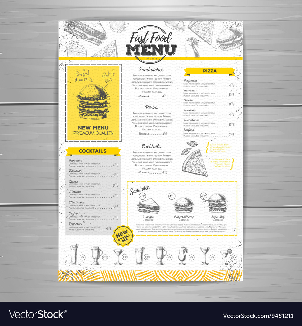 Vintage fast food menu design Royalty Free Vector Image