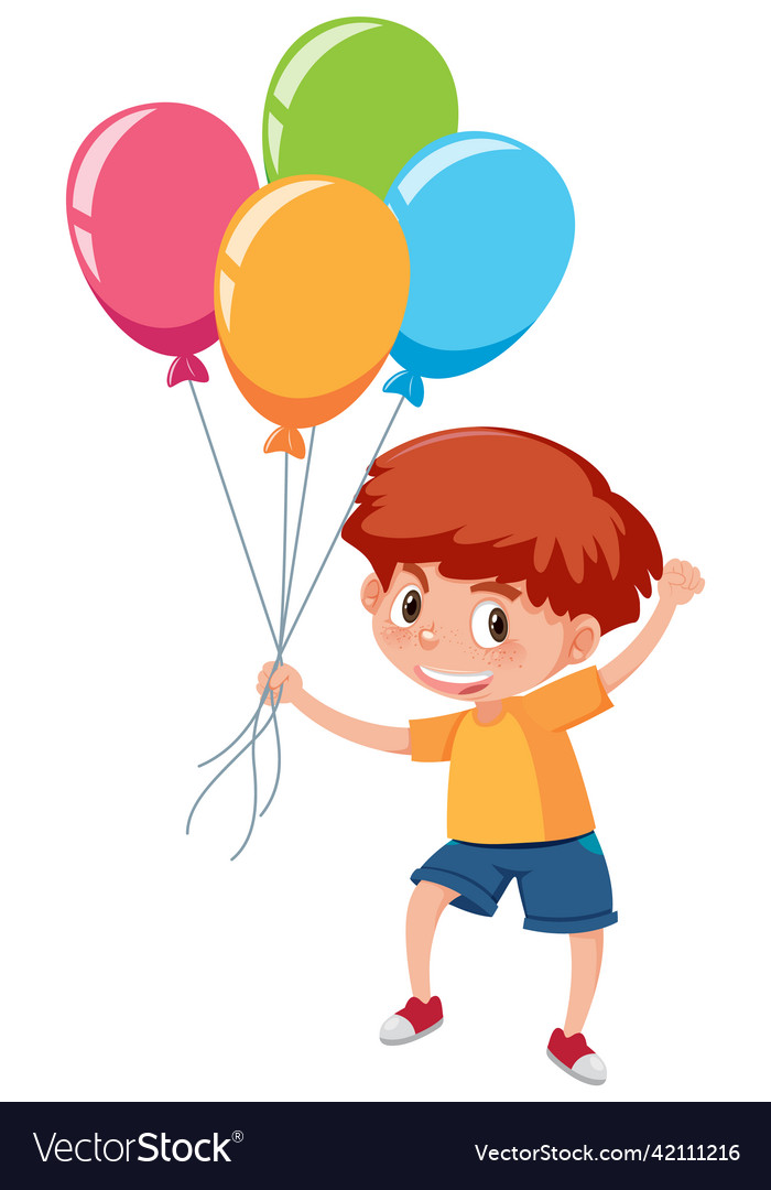 Cute boy holding colorful balloons Royalty Free Vector Image