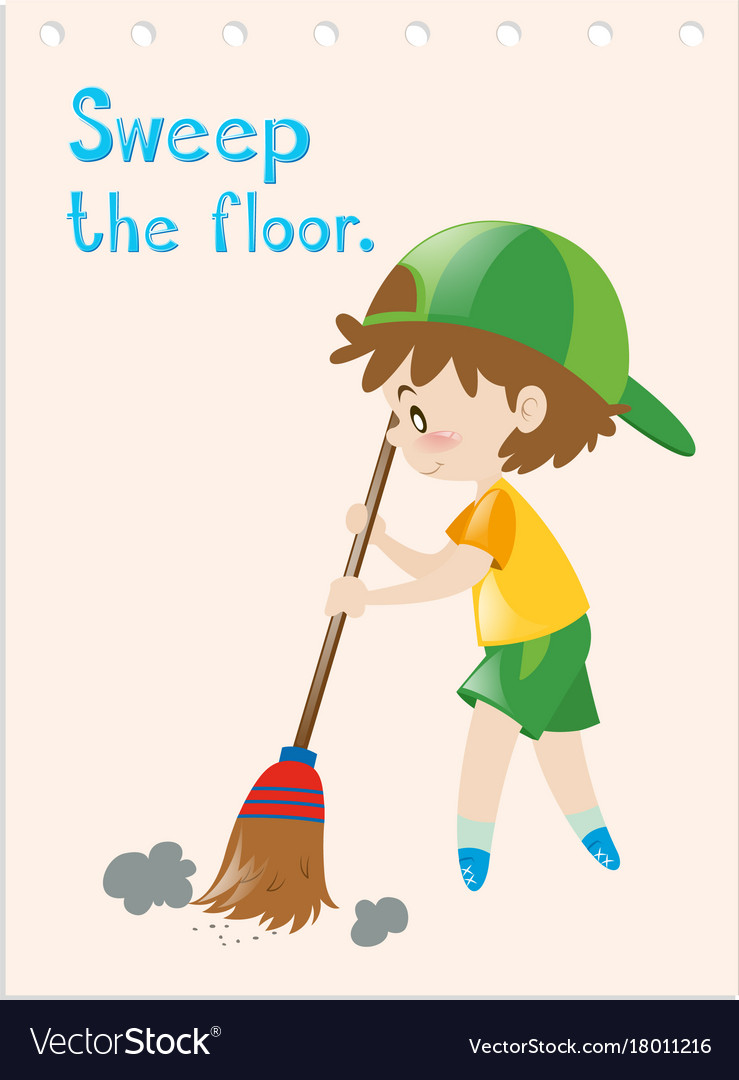 Flashcard boy sweeping floor Royalty Free Vector Image