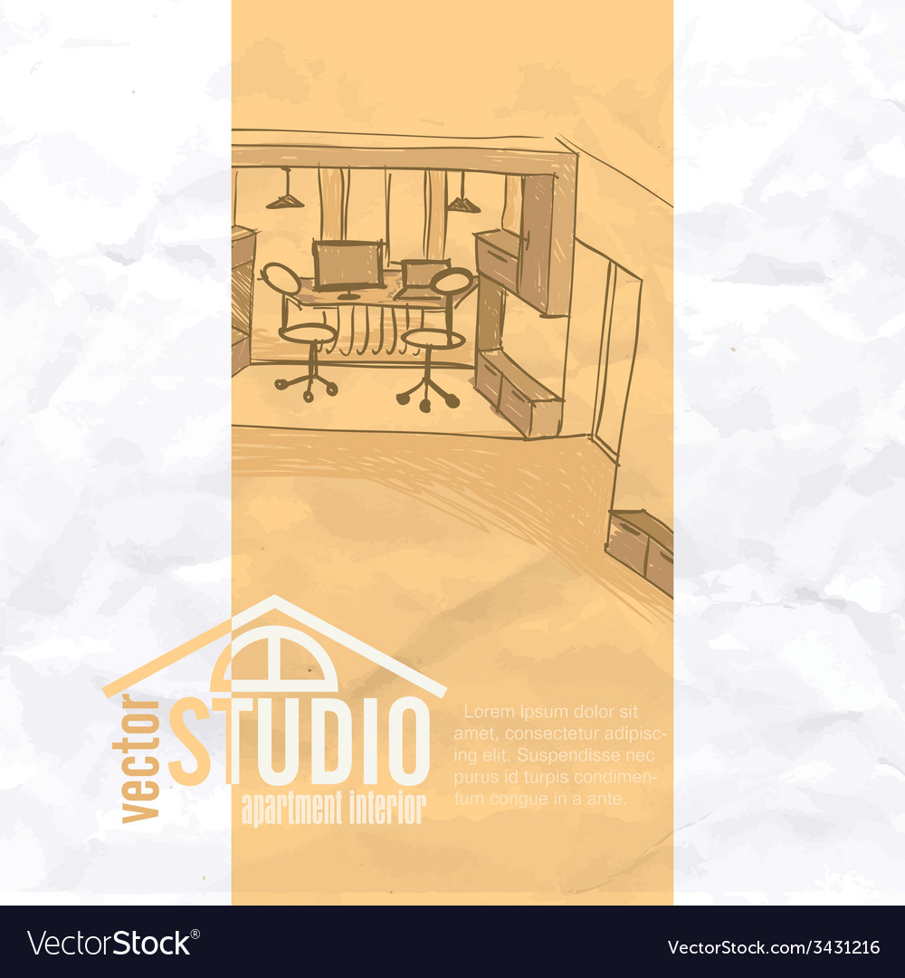 Home office interior sketch Royalty Free Vector Image