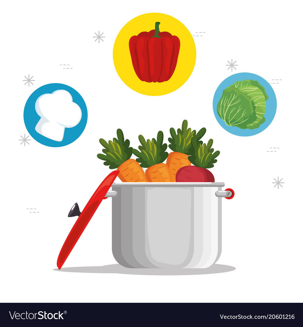 Kitchen pot with fresh and organic vegetables Vector Image