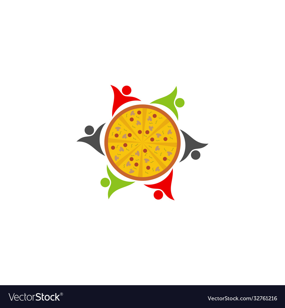 Pizza logo icon design with people concept Vector Image