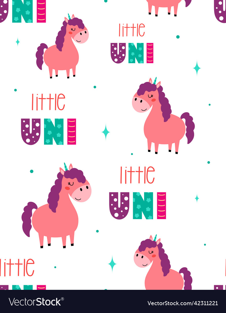 Cartoon seamless pattern with cute funny unicorn