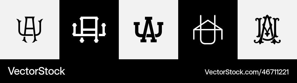 Initial letters au monogram logo design bundle Vector Image