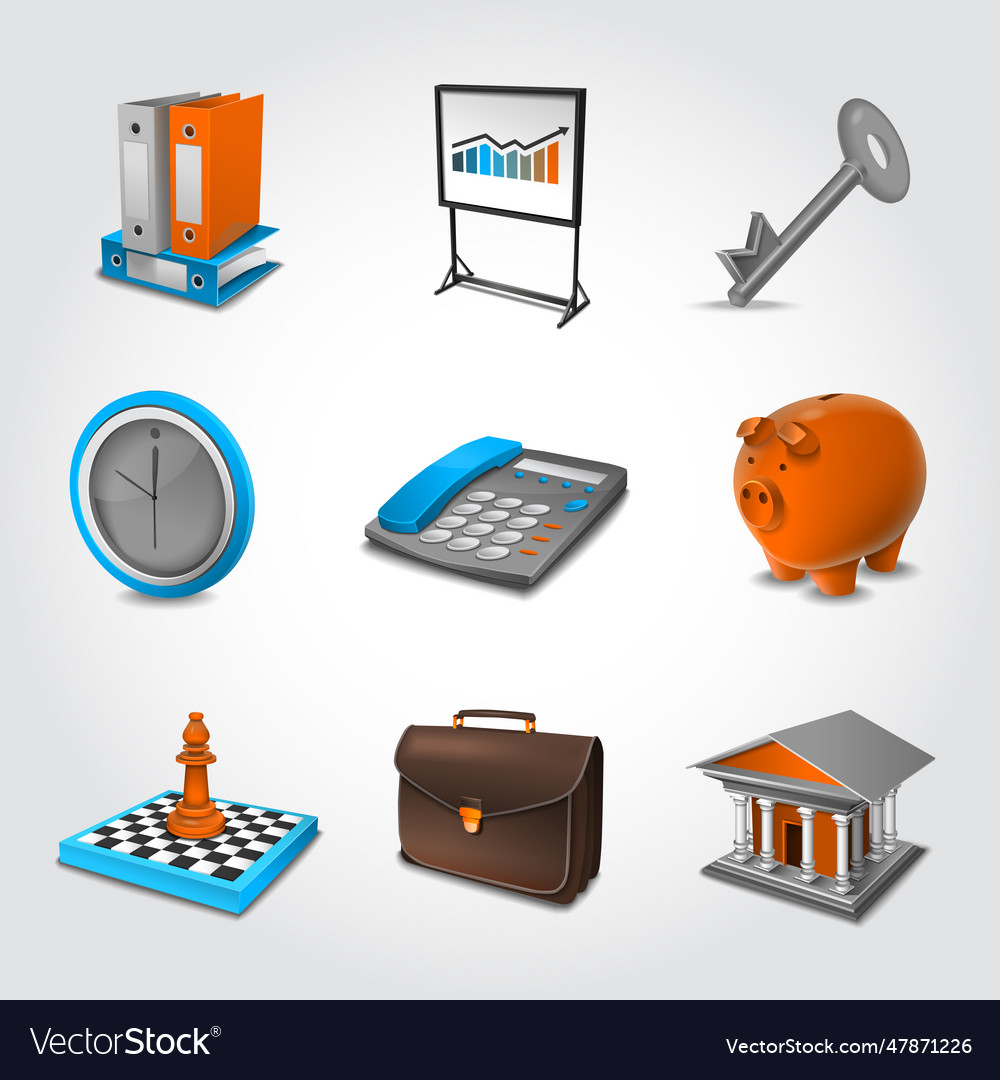 Business realistic icons Royalty Free Vector Image