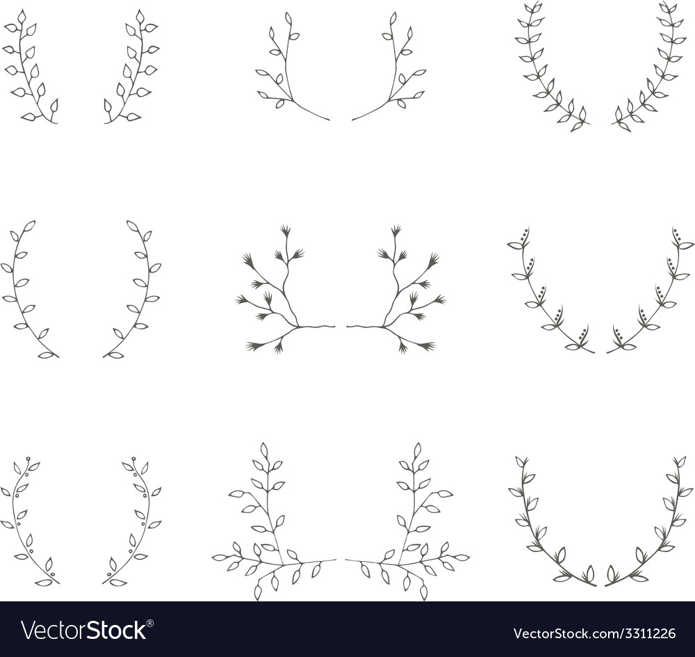 Hand-drawn branches graphic design elements set Vector Image