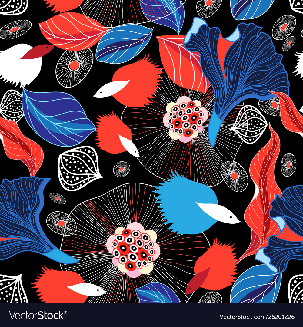 Seamless graphic abstract pattern with fishes vector image Seamless graphic abstract pattern with fishes