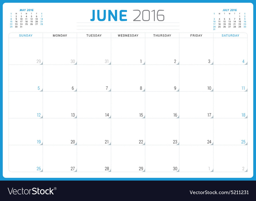 Calendar planner 2016 design template june week Vector Image