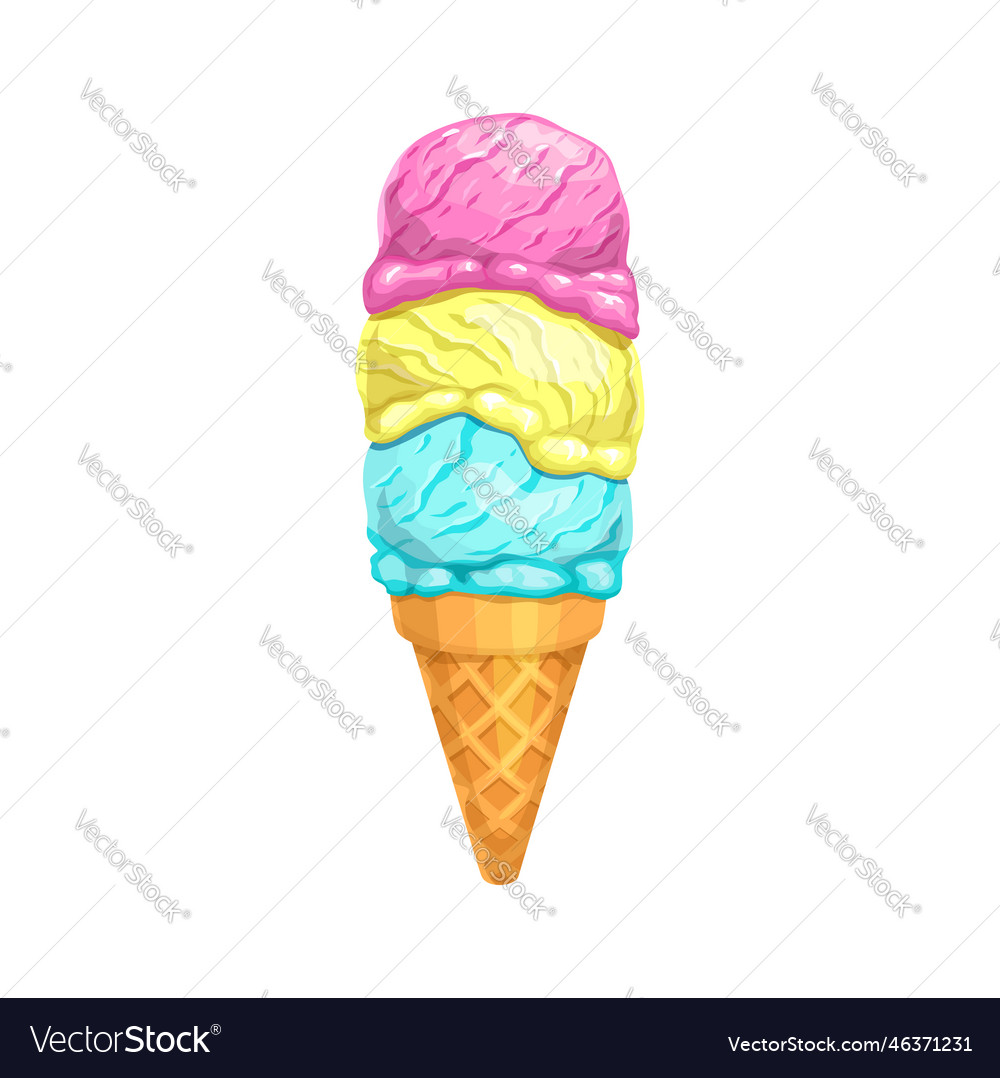 Cartoon Ice Cream Cone With Three Scoops Vector Image 2814