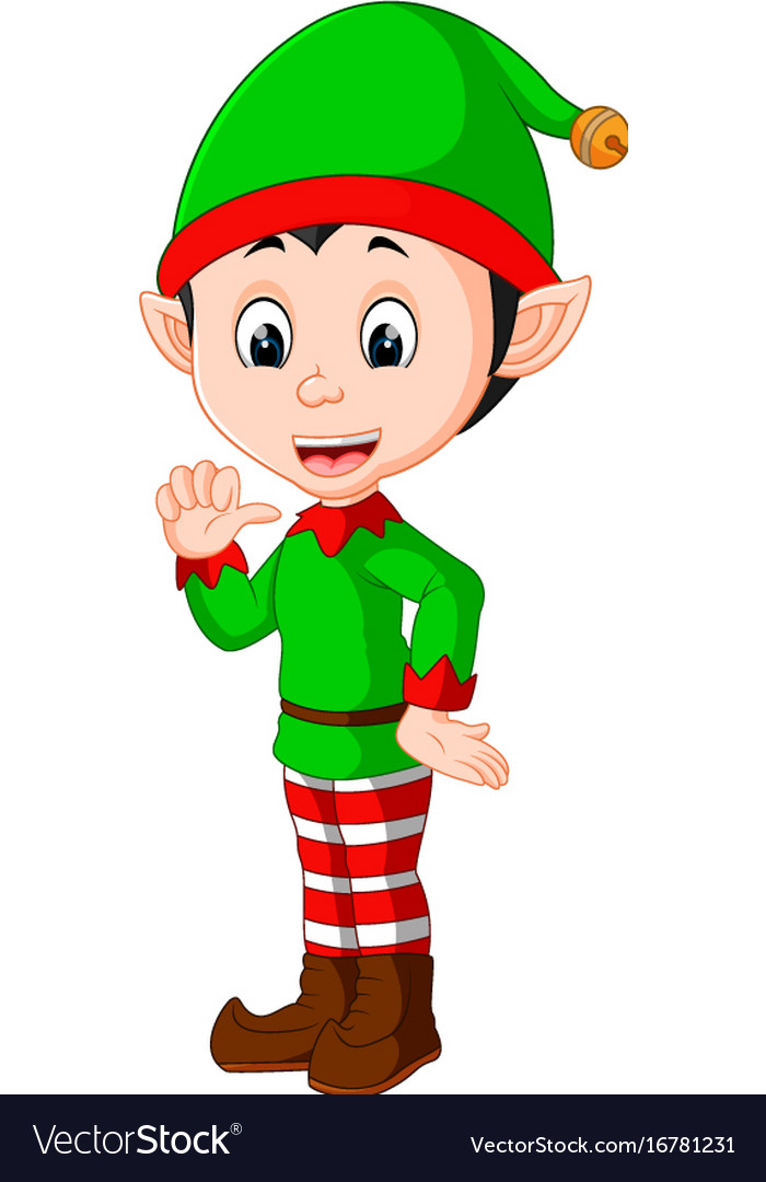 Cute christmas elf cartoon presenting Royalty Free Vector