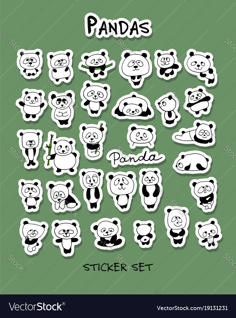 Funny pandas collection sticker set for your Vector Image