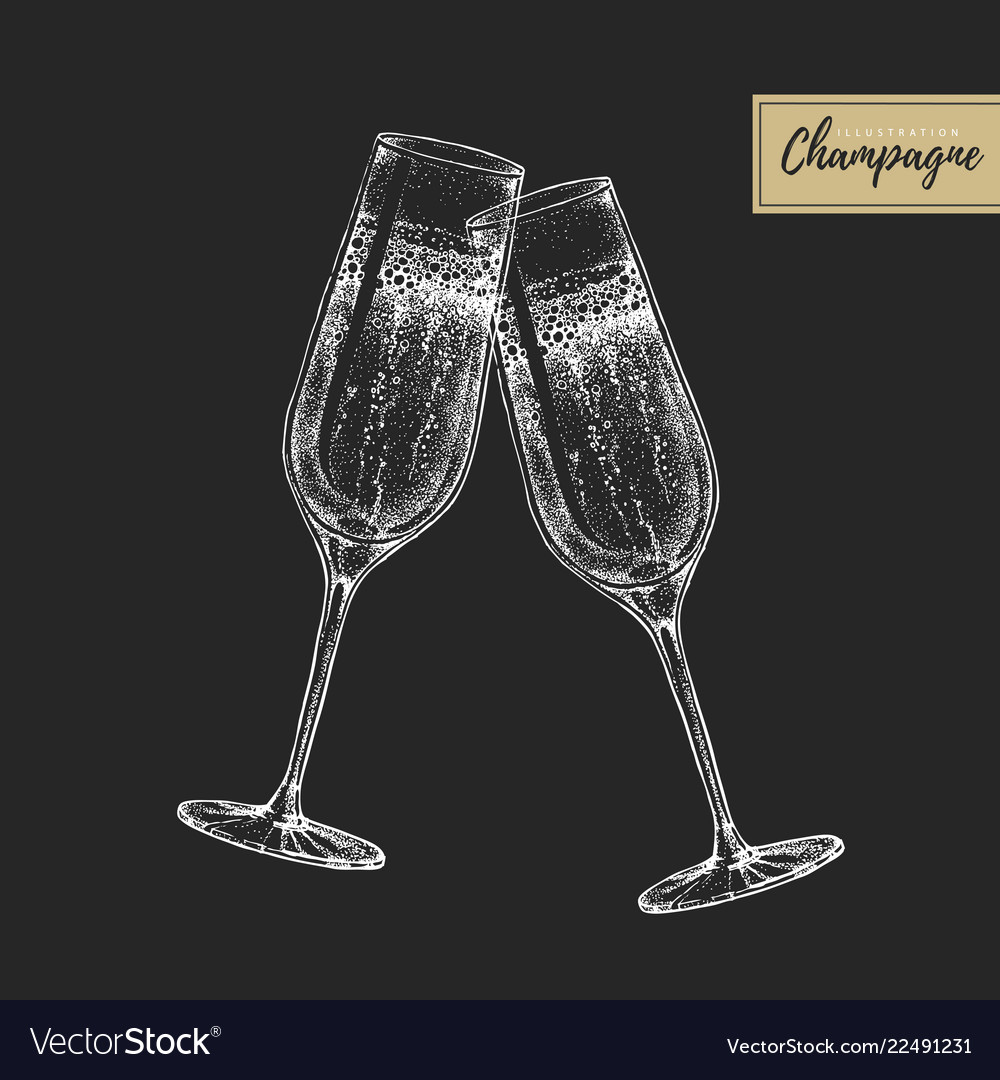 Hand Drawing Two Clinking Champagne Glasses Vector Image 8909