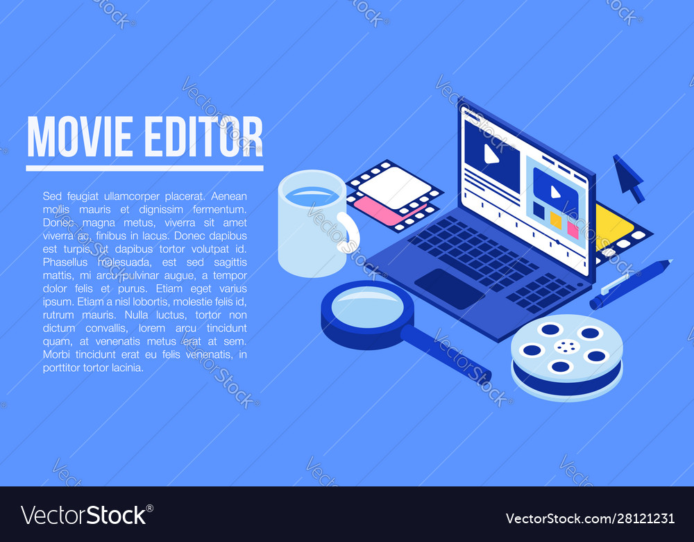 Movie Editor Concept Banner Isometric Style Vector Image