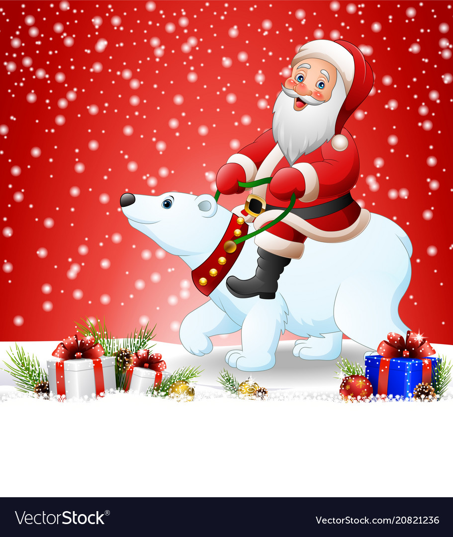 Christmas background with santa riding polar bear Vector Image