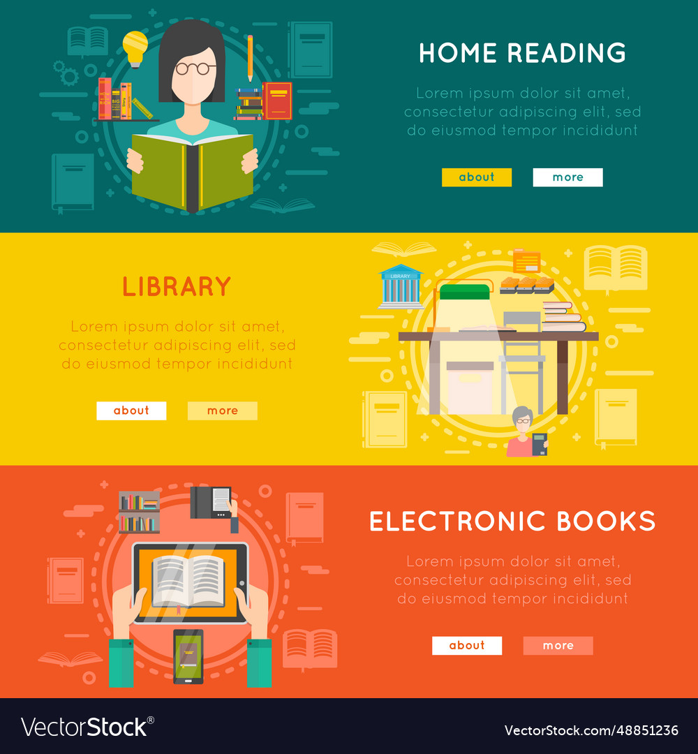 Library banner set Royalty Free Vector Image - VectorStock