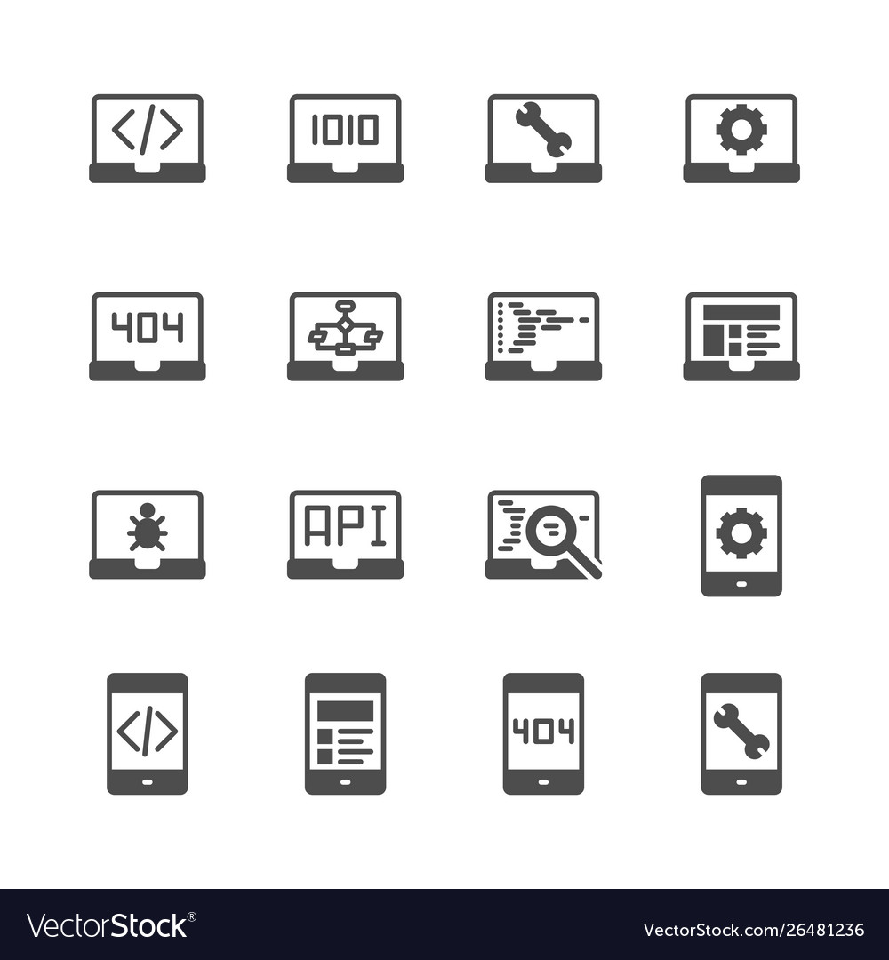 Programming and coding in glyph icon set