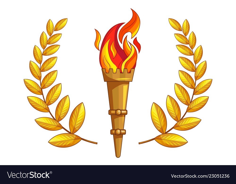 The torch with burning fire golden laurel branch Vector Image