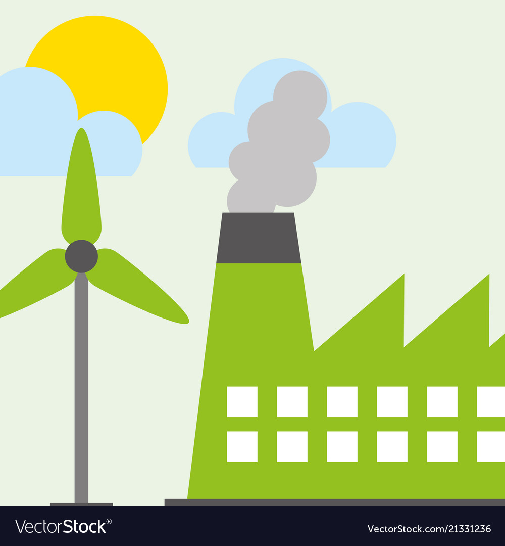 Wind power turbine industry factory Royalty Free Vector