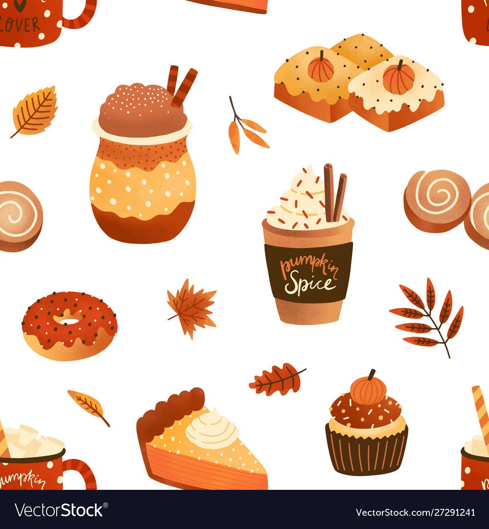 Autumn seasonal pastry and drink flat Royalty Free Vector