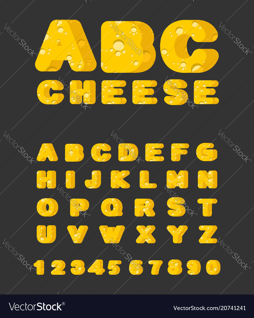 Cheese abc cheesy font food alphabet yellow Vector Image