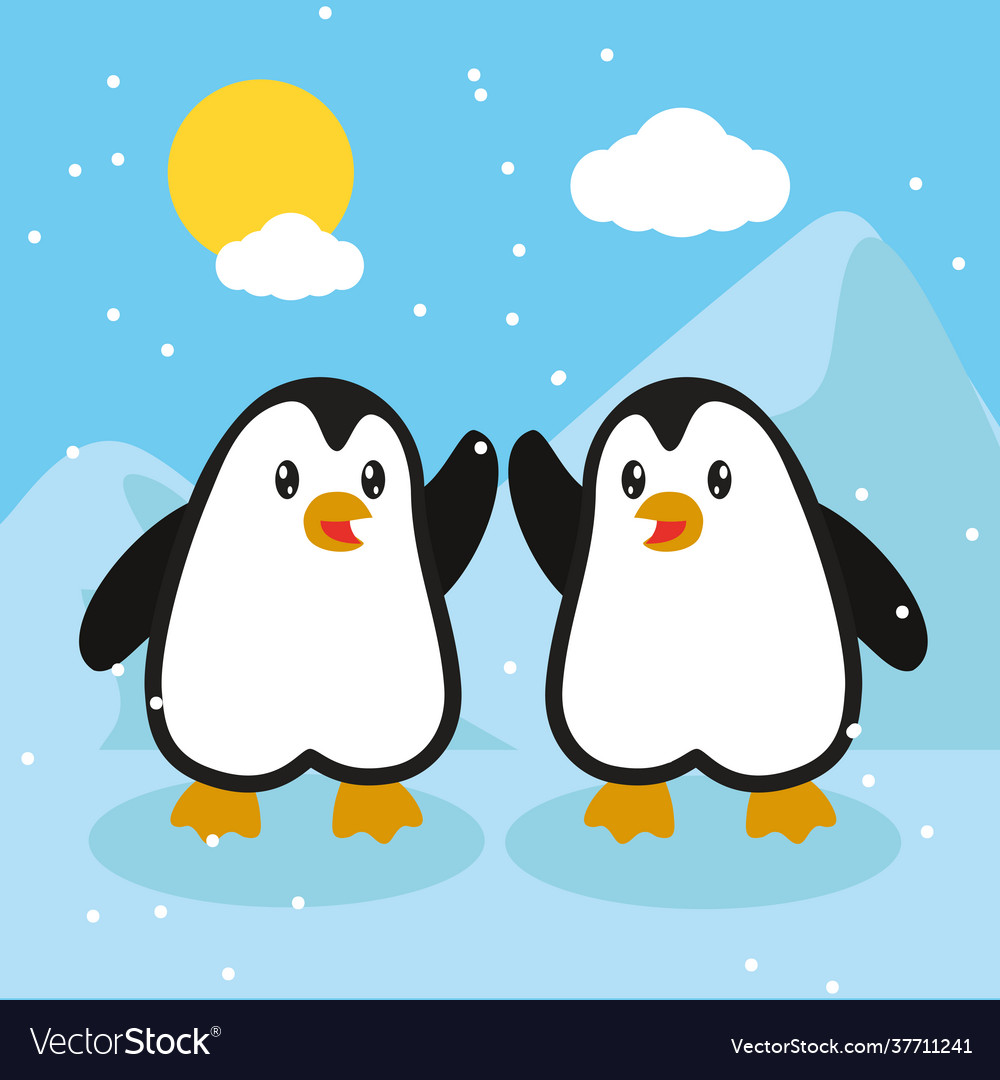 Cute penguins cartoons Royalty Free Vector Image