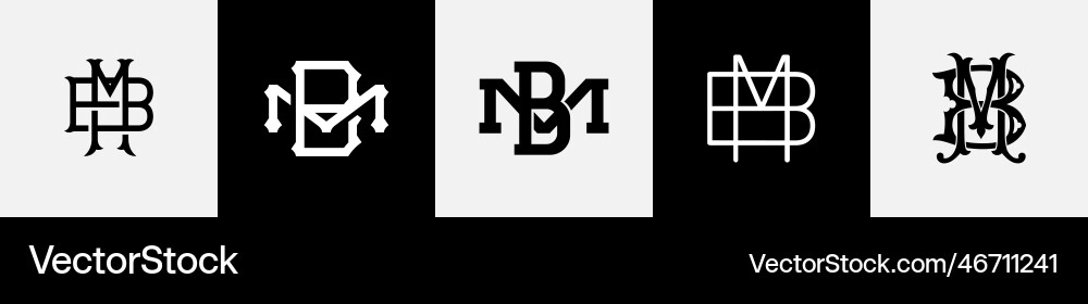 Initial letters bm monogram logo design bundle Vector Image