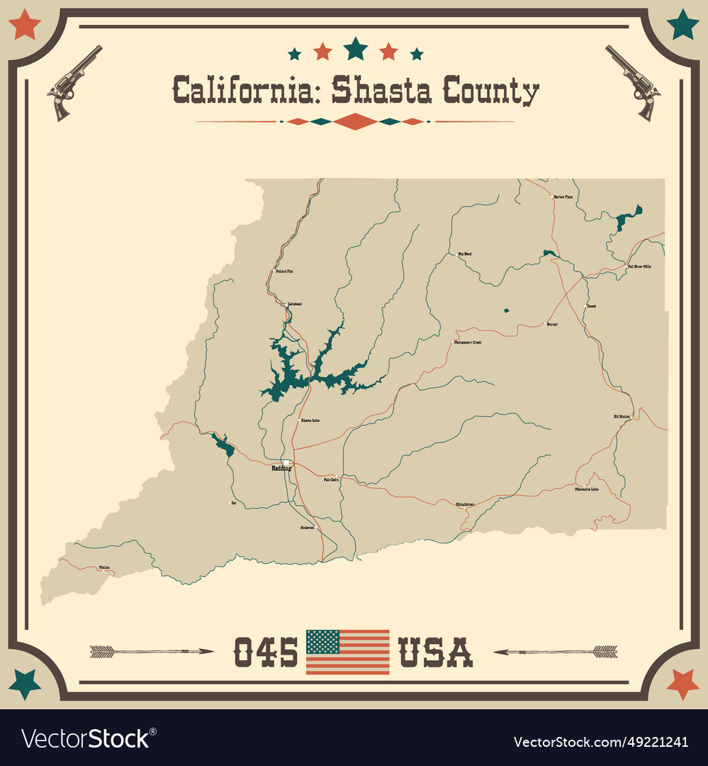 Large and accurate map of shasta county Royalty Free Vector