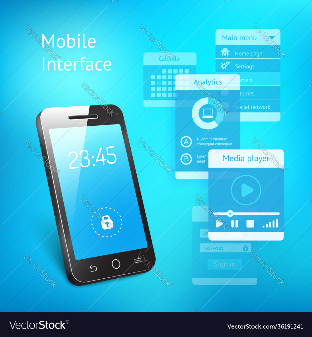 Mobile phone with elements for user interface Vector Image