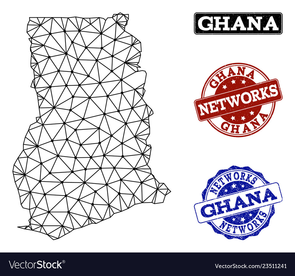 Polygonal 2d mesh map of ghana and network Vector Image