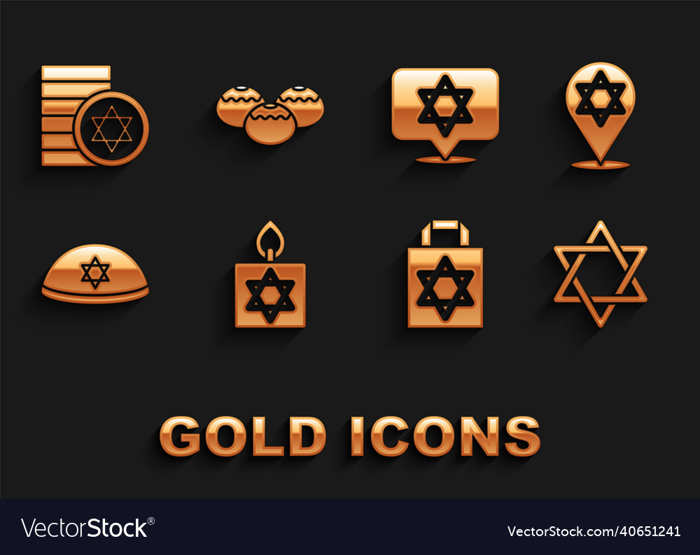 Set burning candle star of david shopping bag Vector Image