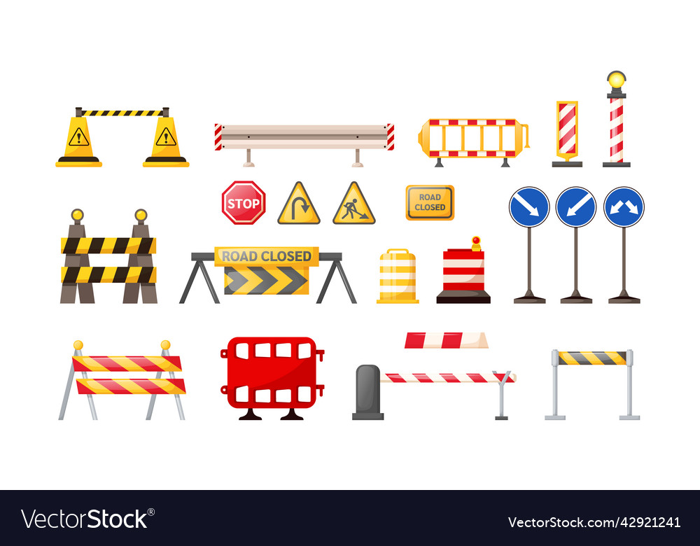 Traffic road repair barriers set safety barricade Vector Image