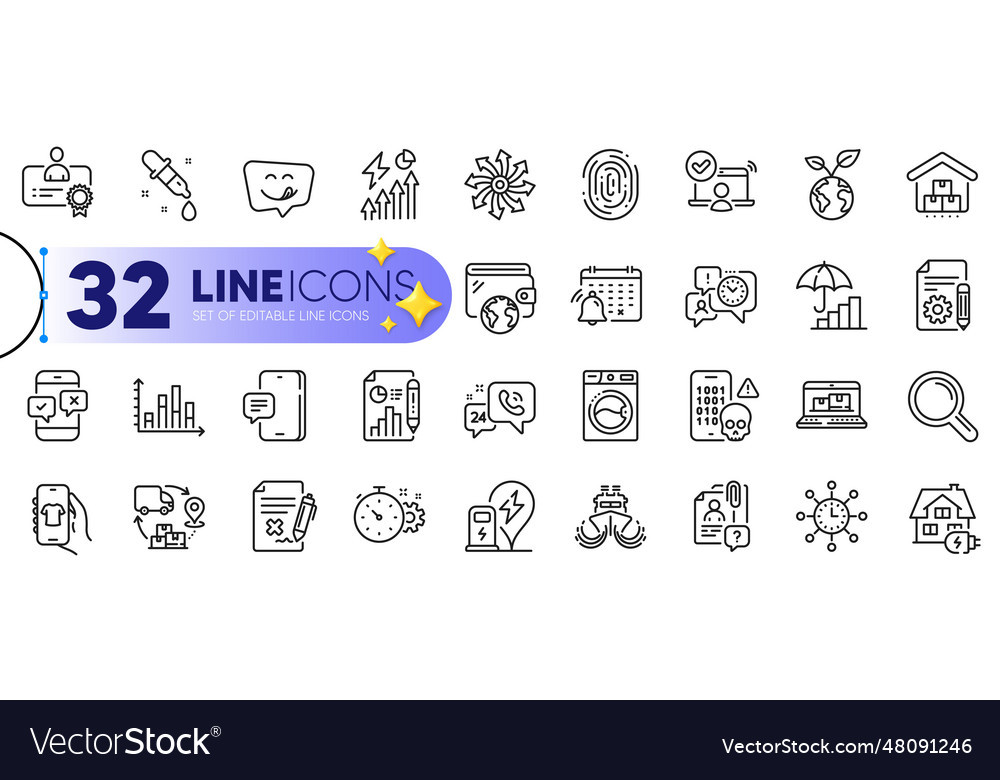 Outline set of ship charging station and diagram Vector Image