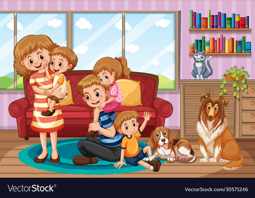 Scene with people staying at home family Vector Image