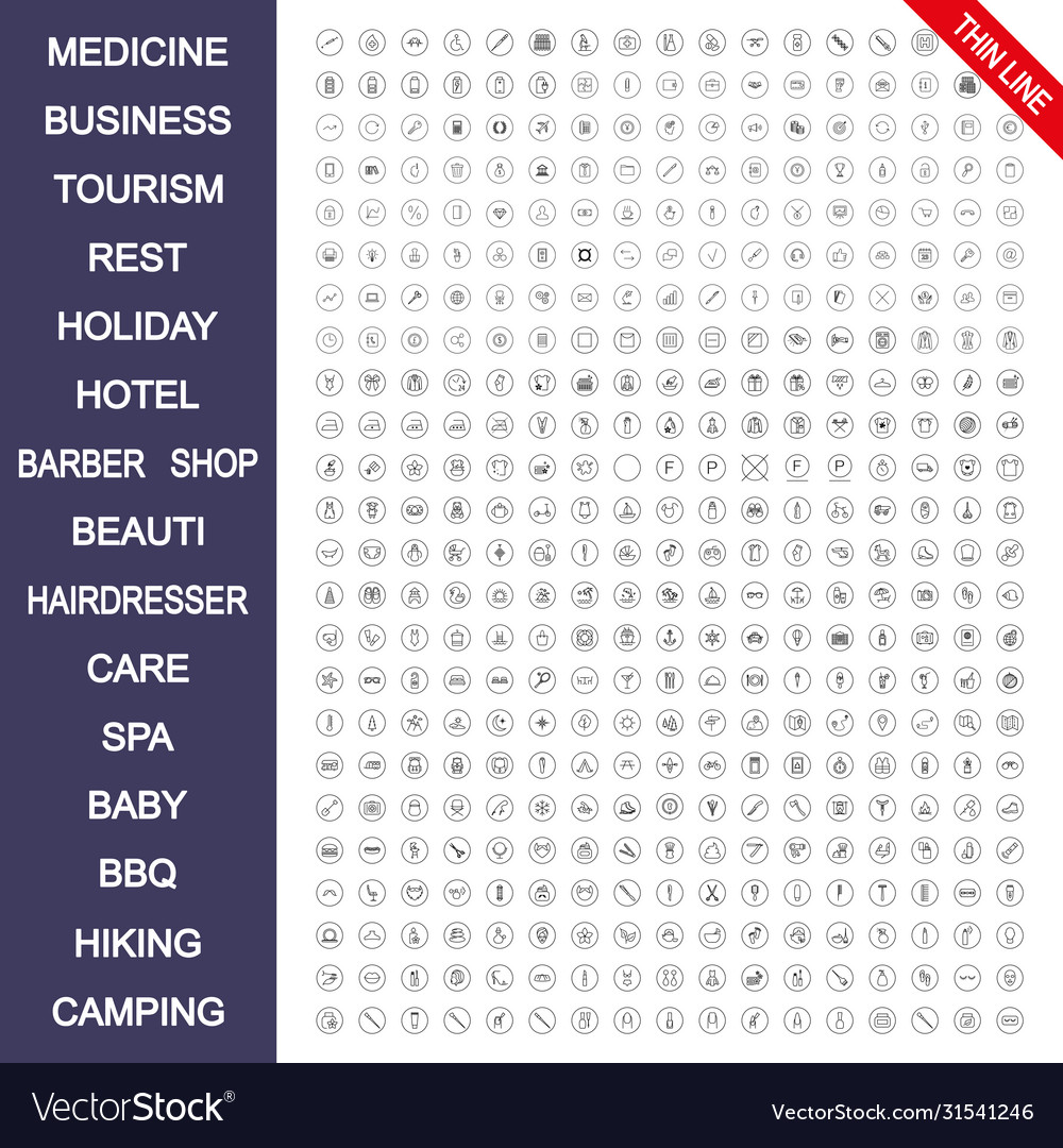 Universal icons set thin vector image Universal icons set thin