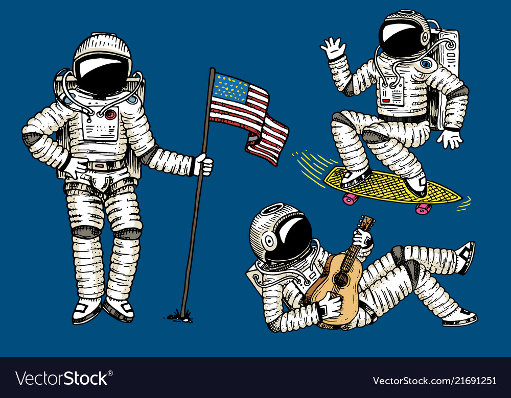 Astronaut soaring with the usa flag dancing