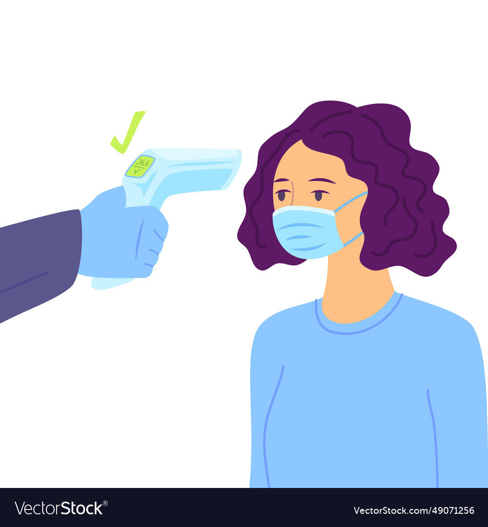 Cartoon character girl and body temperature check Vector Image