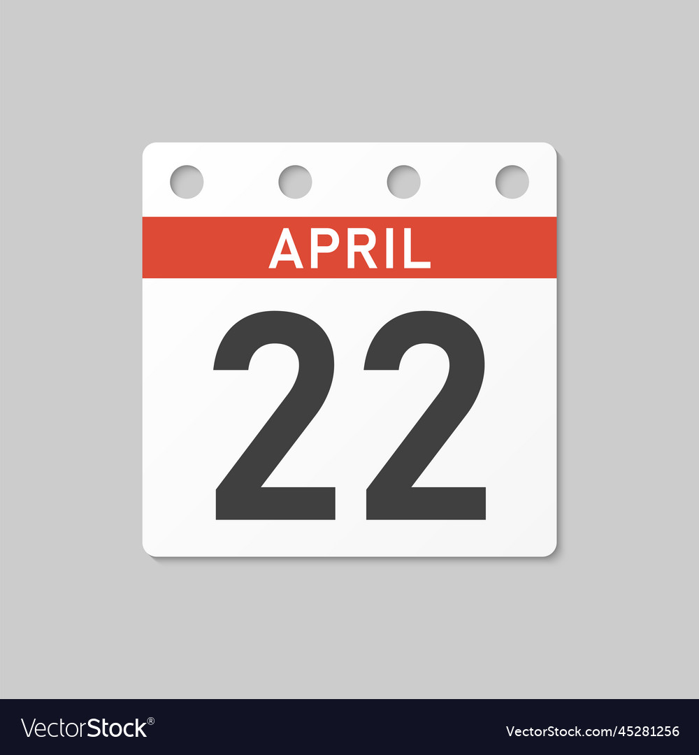 Icon page calendar day - 22 april Royalty Free Vector Image