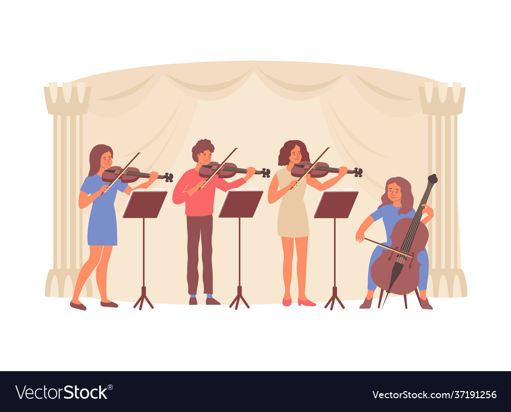 Quartet Orchestra Flat Composition Royalty Free Vector Image