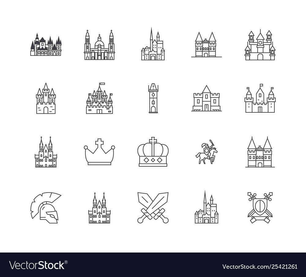 Castles line icons signs set outline Royalty Free Vector