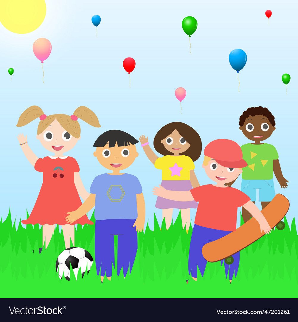 Children on a green meadow Royalty Free Vector Image