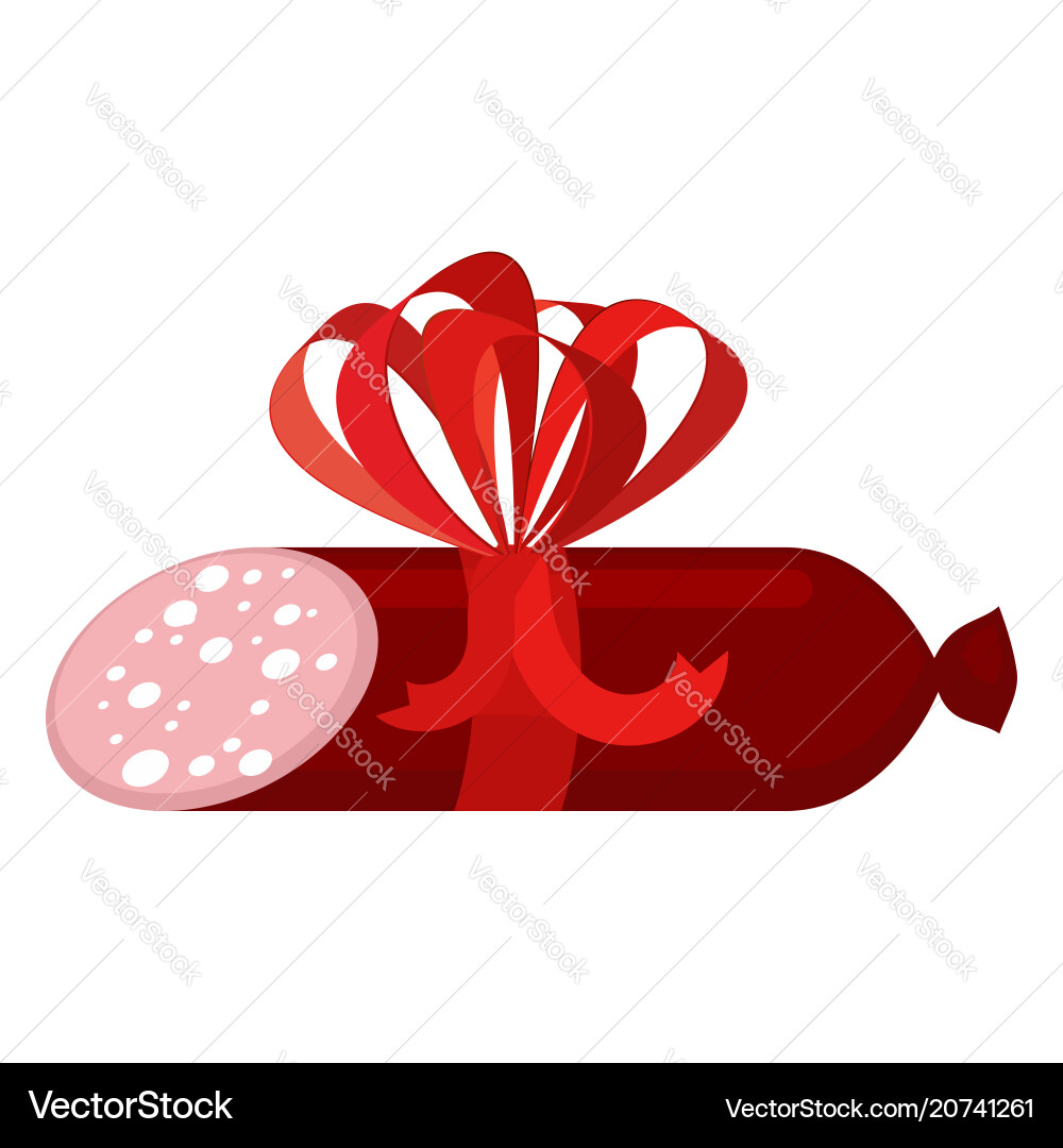 Salami gift with red bow sausage on white Vector Image