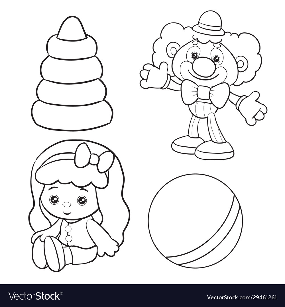 Set toys for children outline drawing Royalty Free Vector