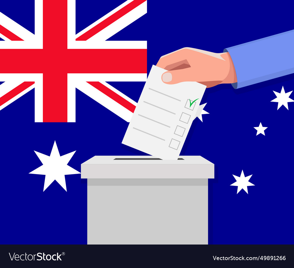 Australia election concept hand puts vote bulletin