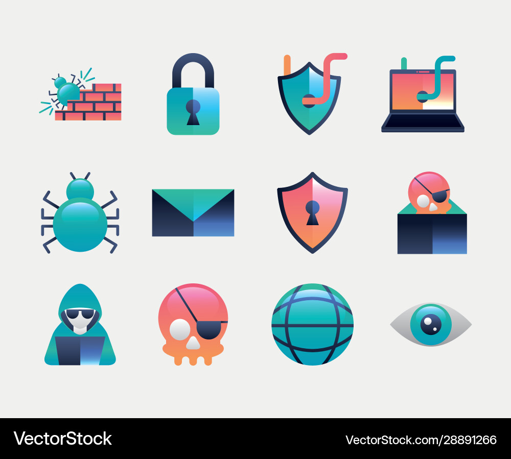 Bundle cyber security set icons Royalty Free Vector Image