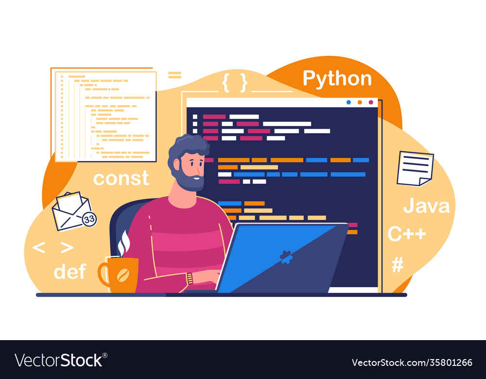 Cartoon color character person male programmers Vector Image