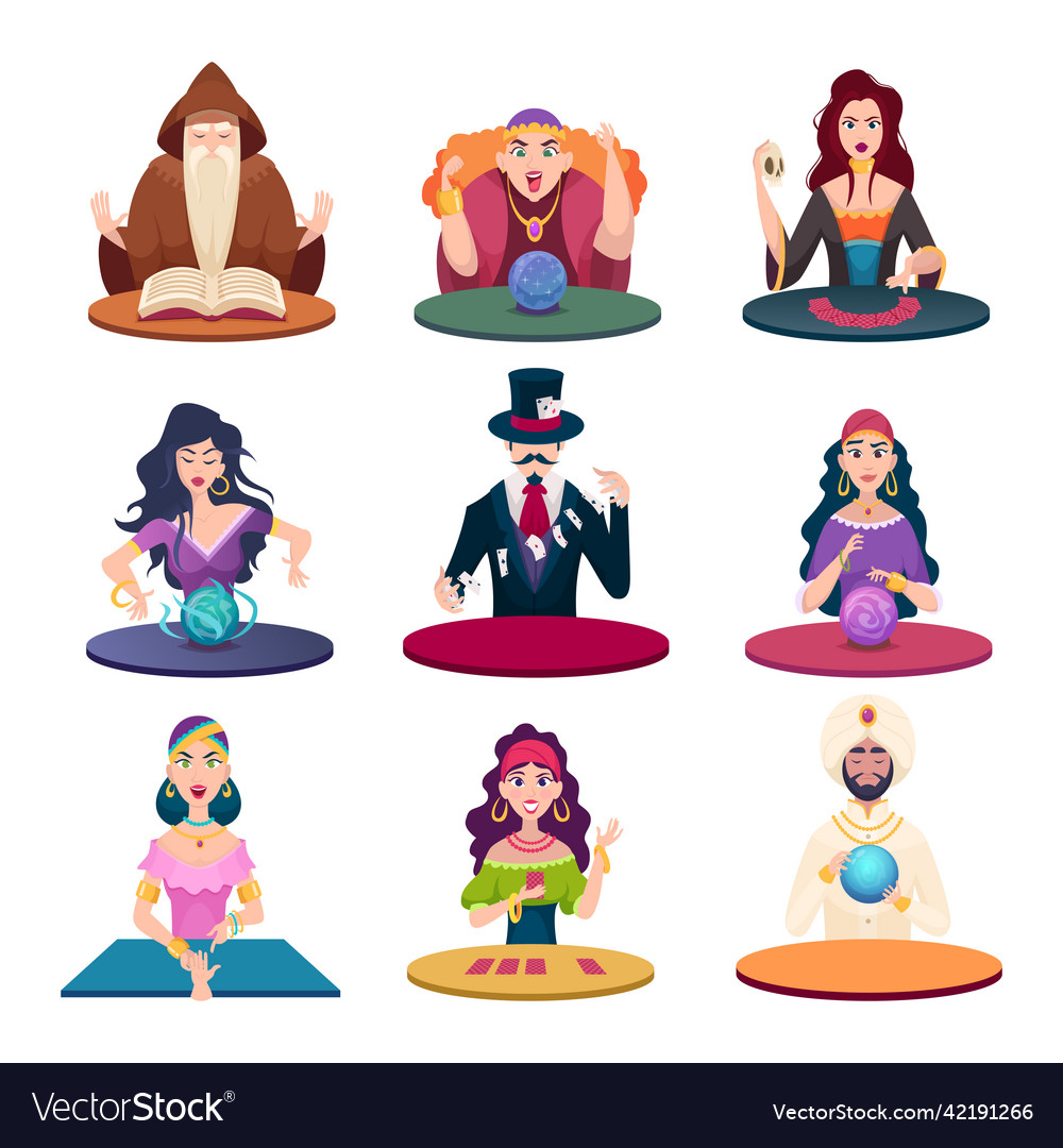 Fortune tellers with magic balls gypsy crystal Vector Image