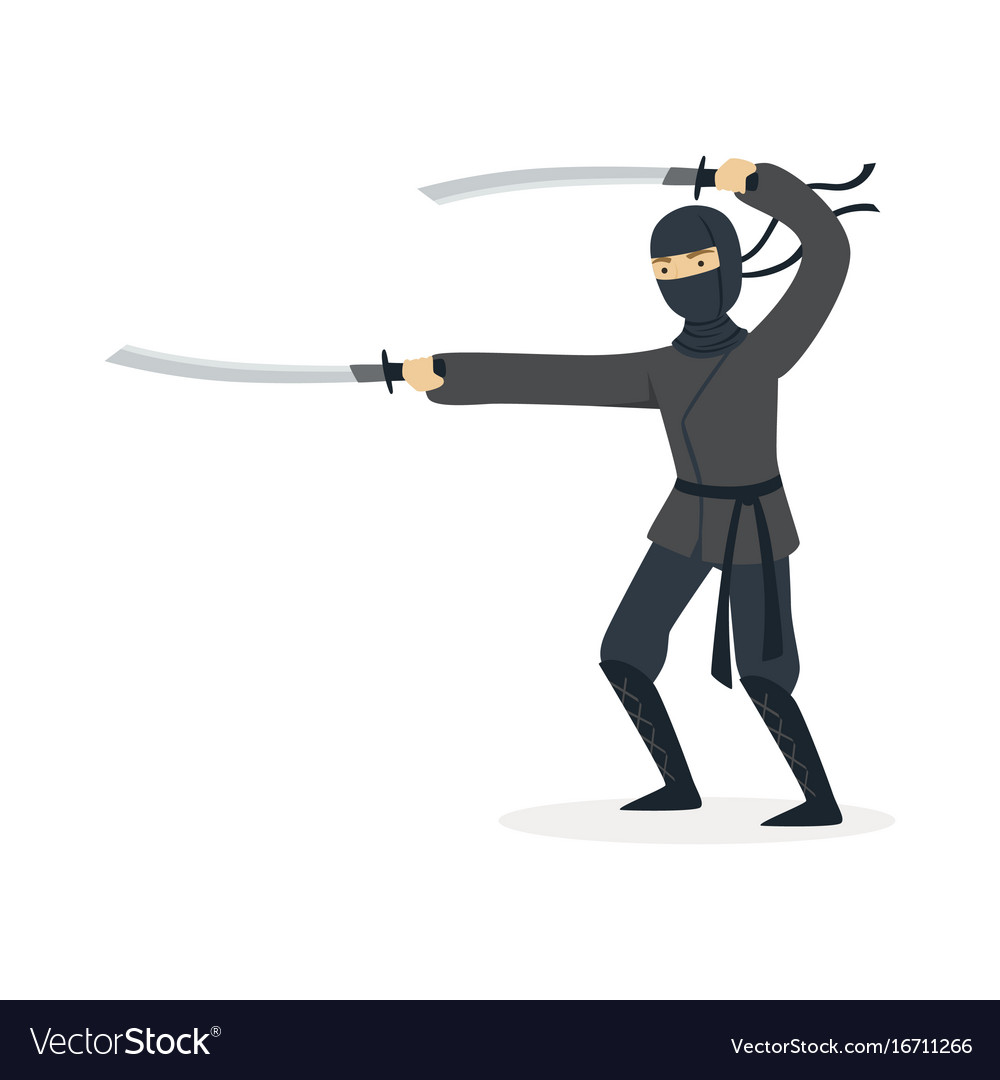 Ninja assassin character in a full black costume Vector Image